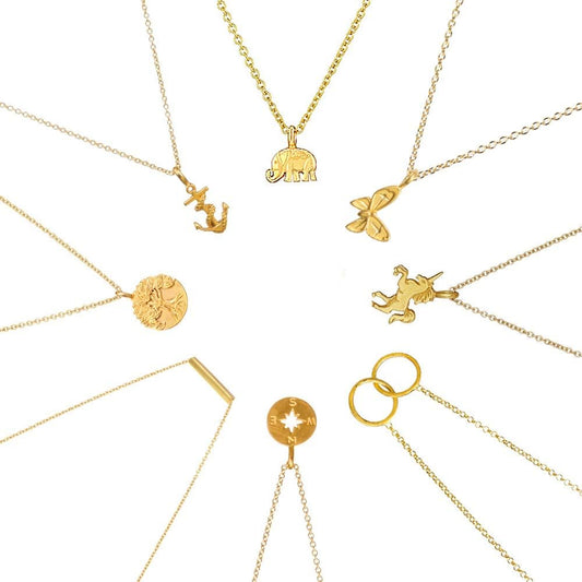 8Pack Friendship Unicorn Necklace Set Good Luck Elephant Pendant Chain Necklace with Message Card Party Favors Birthday Gifts for Women (Gold)