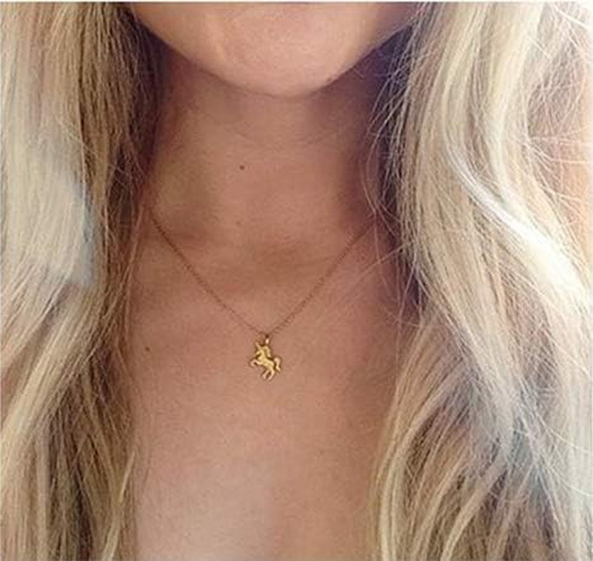8Pack Friendship Unicorn Necklace Set Good Luck Elephant Pendant Chain Necklace with Message Card Party Favors Birthday Gifts for Women (Gold)
