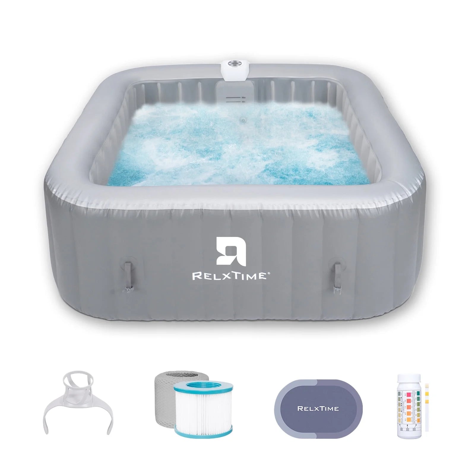 4-6 Person Inflatable Hot Tub Square Portable Pool Outdoor Spa with 130 Massage Jets