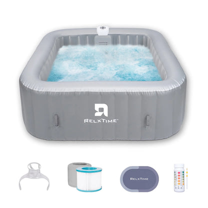 4-6 Person Inflatable Hot Tub Square Portable Pool Outdoor Spa with 130 Massage Jets